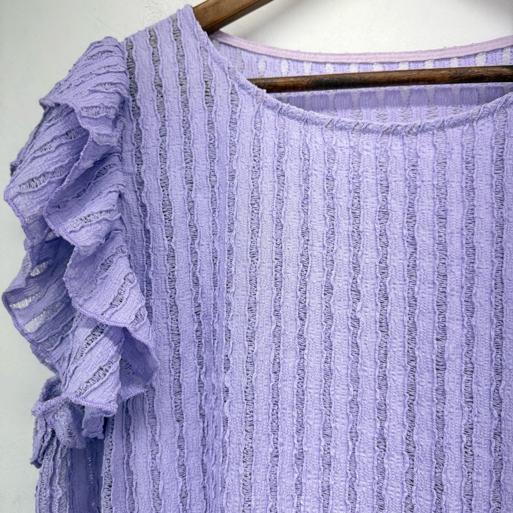 Emery Rose size Large Women’s Lilac Purple Short Ruffle Cap Sleeve Top NWT - Picture 2 of 7